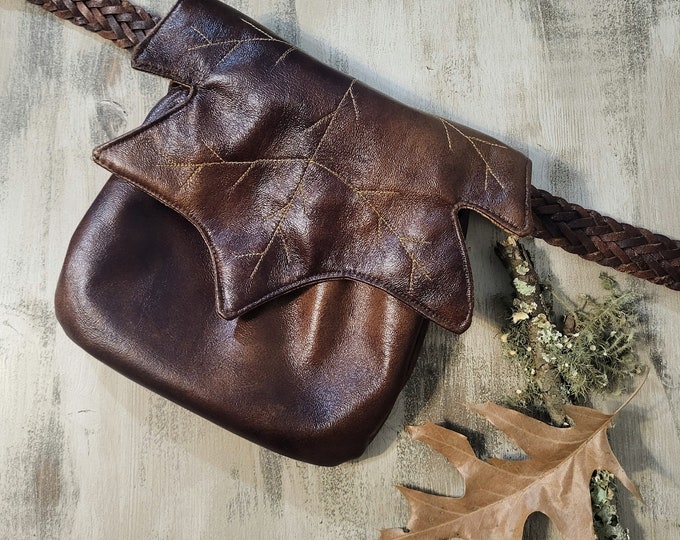 Maple Leaf Renaissance Faire Belt Pouch: Faux Leather Festival Bag, 8x8 belt loop waist satchel, handcrafted Georgia USA