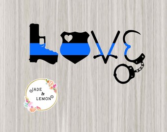 Thin Blue Line Police Love Design, SVG, PNG, JPEG, Clipart, Graphic, Sublimation, Digital Download