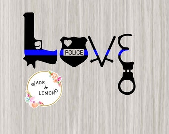 Thin Blue Line Police Love Design, SVG, Clipart, Graphic, Sublimation, Digital Download