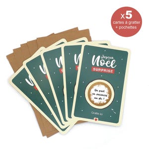 Lot de 5 cartes à gratter Joyeux Noël - Carte à personnaliser - Cadeau - Surprise - Annonce