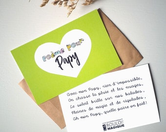 Cadeau pour Papy, fête des grands-pères, carte cadeau, poème papy