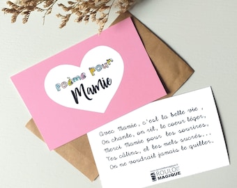 Cadeau pour Mamie, fête des grands-mères, carte cadeau, poème mamie