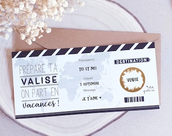 Carte à gratter,Voyage,Ticket embarquement, billet avion,Surprise, cadeau