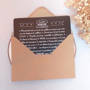 Cadeau Marraine, Parrain, carte 10 commandements, baptême