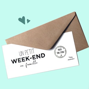 Carte à gratter,Voyage,Week-end,Vacances,Surprise, cadeau Week-end en famille