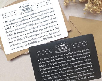 Godmother Gift, Godfather Gift, 10 Commandments Card, Baptism