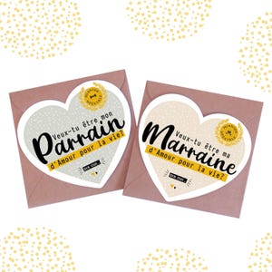 Carte demande Marraine, Veux-tu être ma marraine parrain, Carte coeur originale annonce marraine parrain
