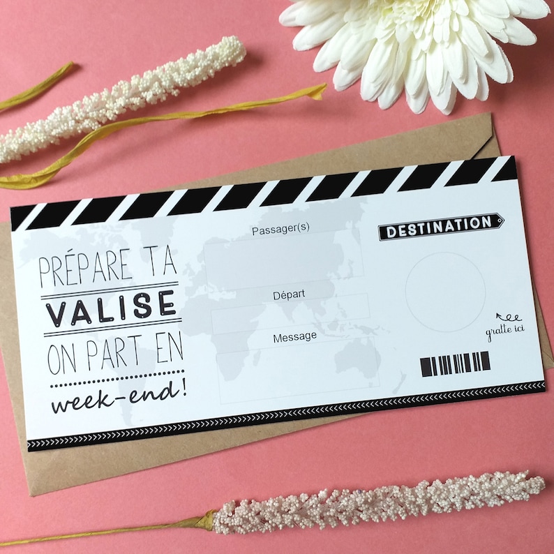 Carte à gratter,Voyage,week-end,vacances,Ticket embarquement, billet avion,Surprise, cadeau image 4