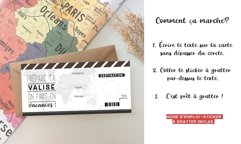 Carte à gratter,Voyage,Ticket embarquement, billet avion,Surprise, cadeau image 4