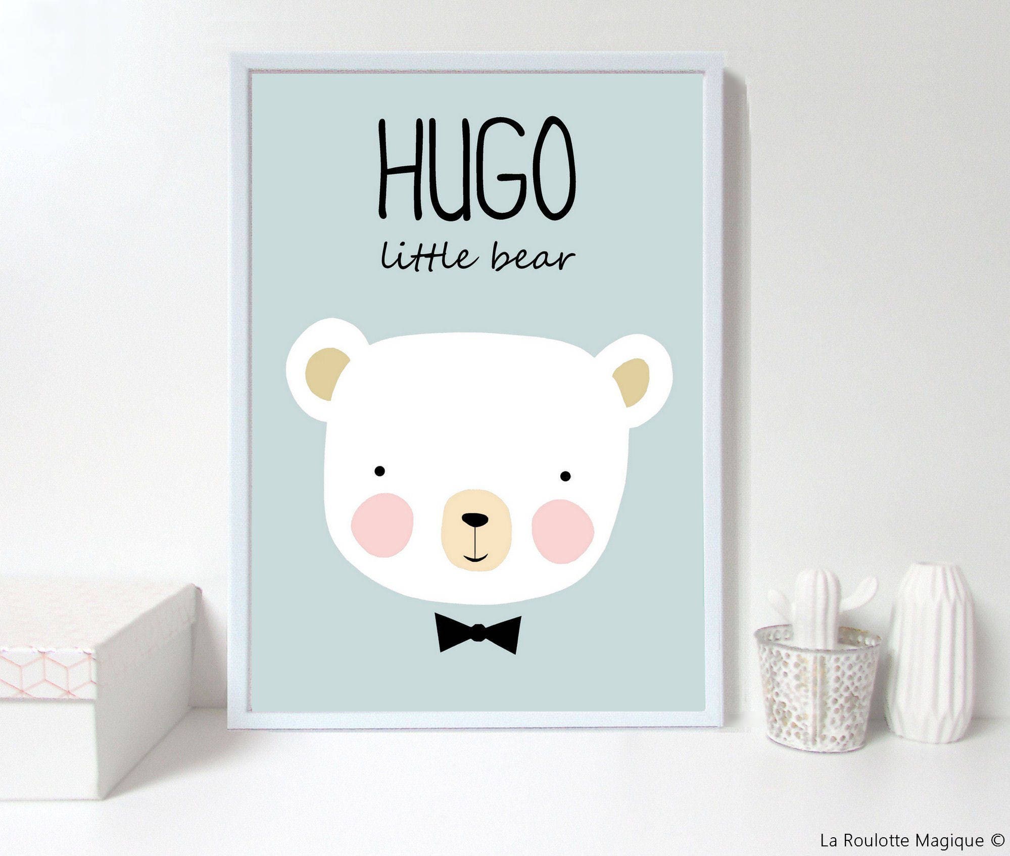 Affiche Personnalisée Ours A4, Décoration Chambre Bébé Enfant , Cadeau Personnalisé Naissance, Garço