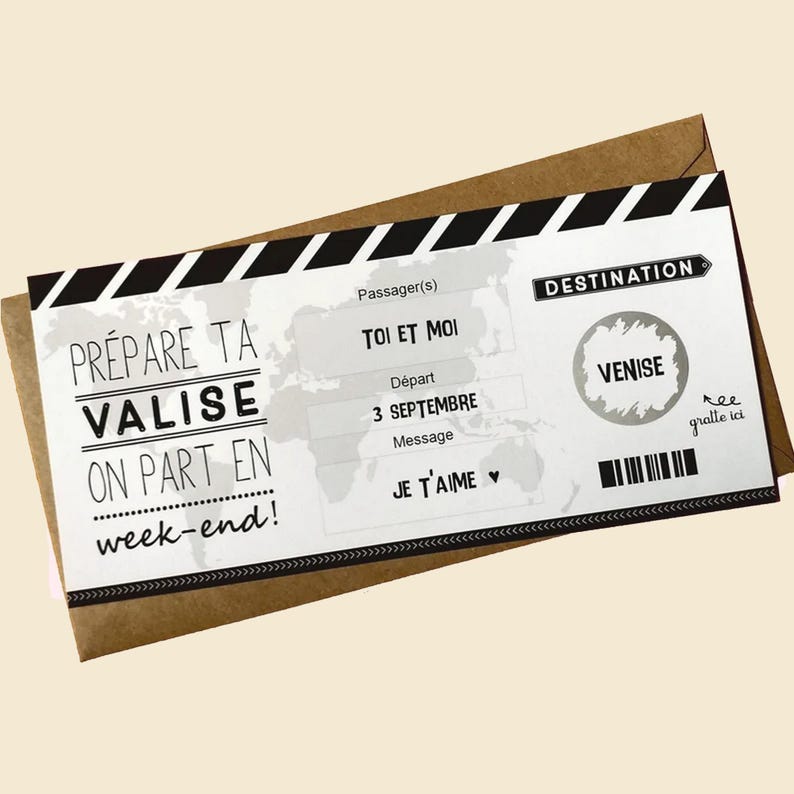 Carte à gratter,Voyage,Ticket embarquement, billet avion,Surprise, cadeau 1 CARTE "WEEK-END"