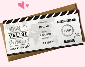 Carte à gratter,Voyage,week-end,vacances,Ticket embarquement, billet avion,Surprise, cadeau