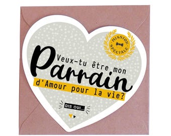 Carte demande Parrain, Veux-tu être mon parrain marraine, Carte coeur originale annonce parrain marraine