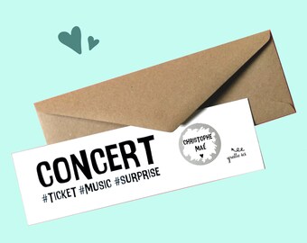 Carte à gratter, ticket concert, billet,surprise,cadeau