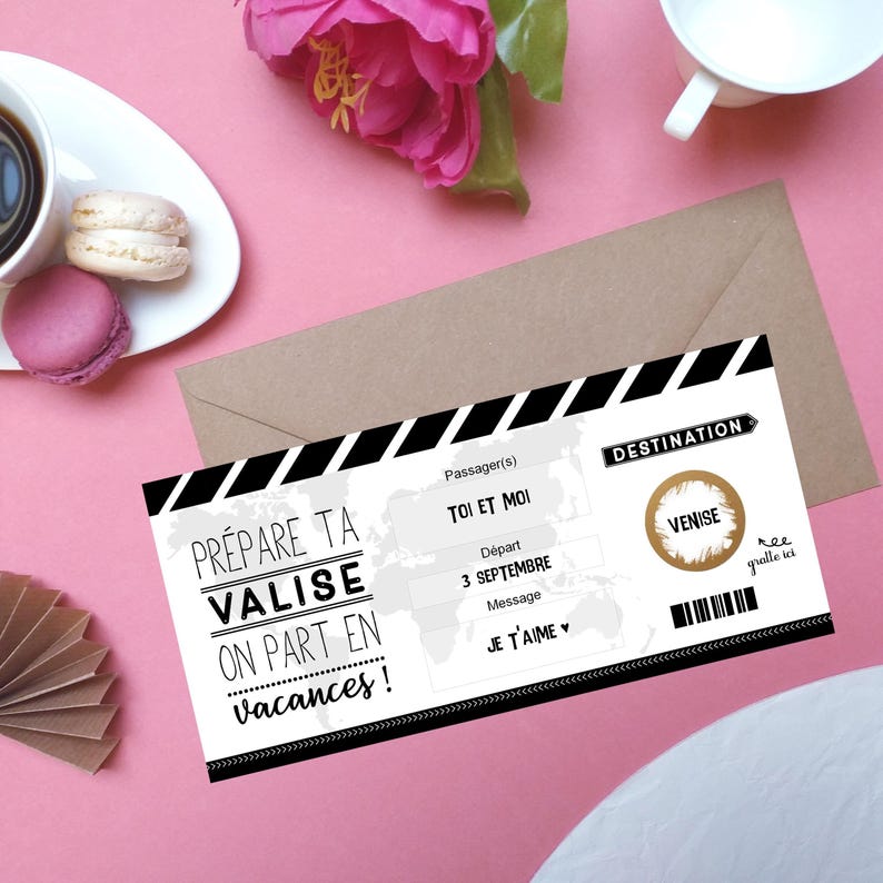 Carte à gratter,Voyage,Ticket embarquement, billet avion,Surprise, cadeau image 2