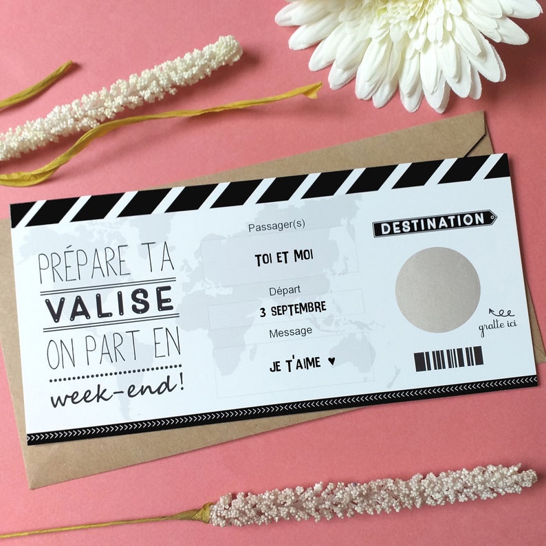 Carte à gratter,Voyage,week-end,vacances,Ticket embarquement, billet avion,Surprise, cadeau image 3