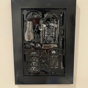 Jack Daniels Whiskey Bottle Glass Wall Art in Resin