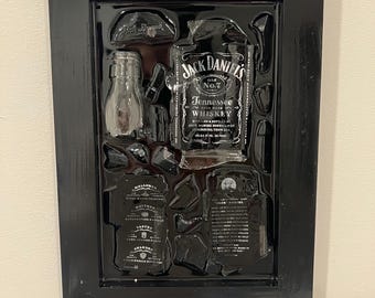 Jack Daniels Whiskey Bottle Glass Wall Art in Resin