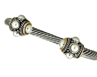 Set of Three Gold Colored Brass Cuff Bracelets with Two sterling silver tube Set White CZ/'s 0031