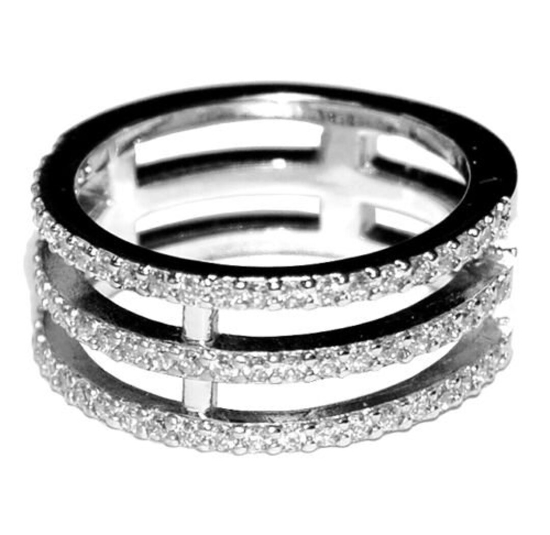 Pave Rings- Dainty Pave Triple Row Connected Stackable CZ Ring - Etsy