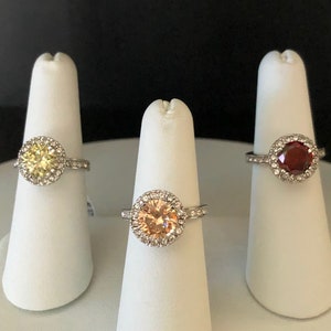 Halo Engagement Rings- Dainty 2CTW Cubic Zirconia Pave Halo Bridal Ring 3 COLOR OPTIONS! Modern, Trendy, High Quality