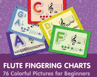 Flute Fingering Charts. 76 Colorful Pictures for Beginners [Digital e-book]