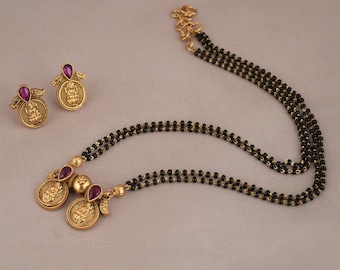 Indian mangalsutra, Indian necklace set, Lakshmi indian beaded mangalsutra set by Smars Jewelry