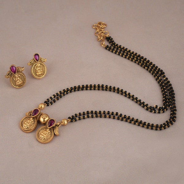 Indian mangalsutra, Indian necklace set, Lakshmi indian beaded mangalsutra set by Smars Jewelry