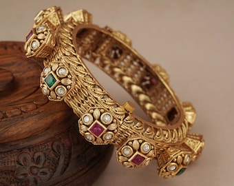 Gold Plated Multicolor Openable Pacheli Bangle