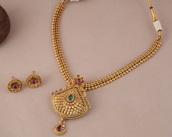 Indian necklace set , Gold Indian wedding necklace set, Antique gold plated  necklace set by smars jewelery