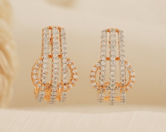 Hoop CZ Diamond earing, Indian Jewelry,  minimalist jewellery, CZ Bridal Jewelry, Wedding Jewelry ,Bridesmaid Jewelry, Gold  plated earing