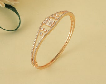 Gold plated CZ Openable bracelet for women, Diamond Bangle, minimalist Jewelery, Wedding Jewelry, American Diamond Jewelry by Smars