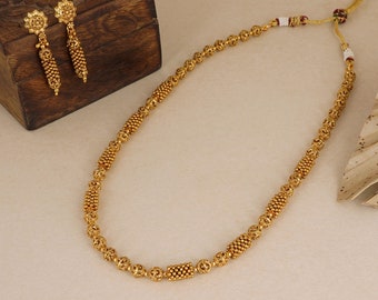 Gold Plated Ball Mala With Earring