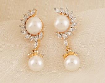 Pearl drop diamond earing, Indian Jewelry, minimalist jewellery, CZ Bridal Jewelry, Wedding Jewelry ,Bridesmaid Jewelry