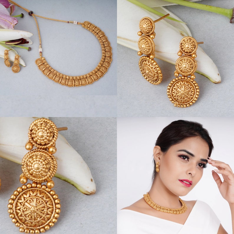 Indian Gold Choker Necklace Indian Ethnic Bridal Jewelry Etsy