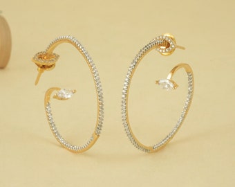 Gold plated round hoop CZ earing, Indian Jewelry,  CZ Bridal Jewelry, Wedding Jewelry ,Bridesmaid Jewelry, minimalist jewellery