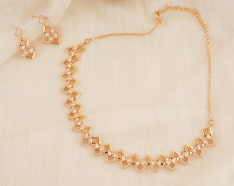 CZ Diamond necklace set for women, Indian Jewelry, American diamond jewelry ,  minimalist jewellery by Smars Jewelry