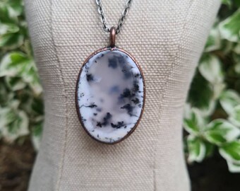 Dendritic opal copper electroformed pendant, unique handmade fantasy fairytale necklace gift idea, October birthstone Crystal pendant