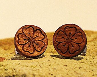 Ohrstecker Kirsche- Blume3 -12mm Edelstahl mit Echtholz  - handgemacht - Holzohrstecker für Sie und Ihn - Geschenk