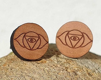 Ohrstecker Birne - Stirn Chakra -12mm Edelstahl mit Echtholz  - handgemacht - Holzohrstecker für Sie und Ihn - Geschenk - Gesundheit