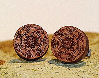 Ohrstecker Kirsche- Blume4 -12mm Edelstahl mit Echtholz  - handgemacht - Holzohrstecker für Sie und Ihn - Geschenk