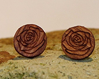 Ohrstecker Kirsche- Rose -12mm Edelstahl mit Echtholz  - handgemacht - Holzohrstecker für Sie und Ihn - Geschenk