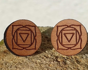 Ohrstecker Birne - Wurzel Chakra -12mm Edelstahl mit Echtholz  - handgemacht - Holzohrstecker für Sie und Ihn - Geschenk - Gesundheit