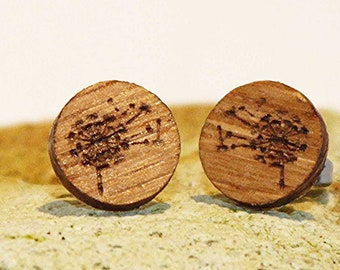Ohrstecker Pusteblume 12mm Edelstahl mit Echtholz Eiche - handgemacht - Holzohrstecker für Sie und Ihn - Geschenk
