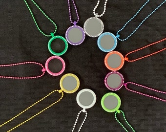 10 30mm acrylic Lock-It’s with 23” ball chain. Clear, white, pink, dark pink, purple, lime green, green, yellow, orange and blue