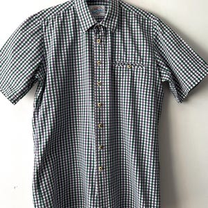 Vintage Bavarian Shirt Men Dirndl Short Sleeve Shirt Folk Traditional German Shirt Oktoberfest Trachten Top Medium size plaid summer shirt