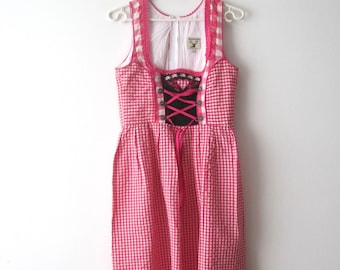 Dirndl Dress German Austrian Dress Plaid Cotton Dress Embroidered Bavarian Folk National Costume Sound of Music Oktoberfest Size Extra Small