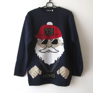 Navy Blue Knitted Christmas Sweater Small Size Mens Ugly Party Sweater Knit  Santa Claus Christmas Jumper