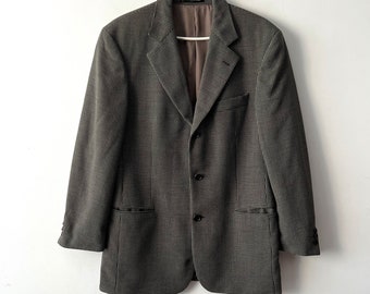 Mens Slim Fit Patch Pocket Vintage Style Sports Coat Blazers in Charcoal Grey Windowpane Plaid