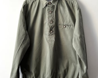 Vintage hombres caqui denim camisa retro 90s hombres camisa de manga larga camisa de jersey estilo bávaro camisa de hombre cómoda de gran tamaño